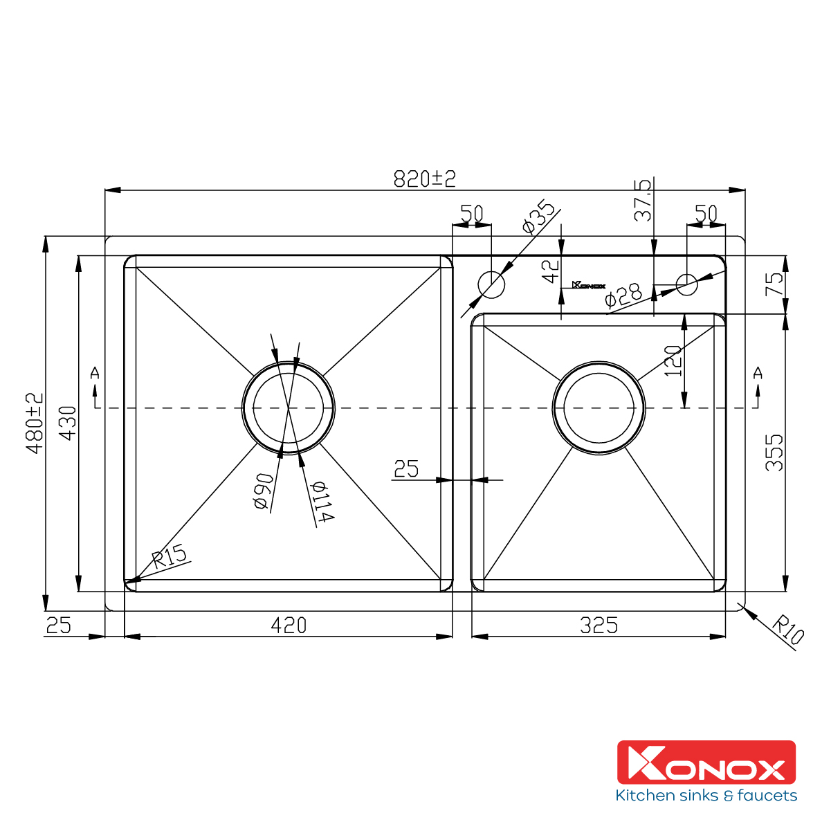 Overmount sink KN8248DOSiphon, giá úp bát inox